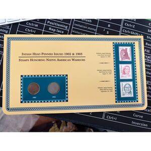 Indian head pennies 1902 &1903 with stamps honoring native american warriors